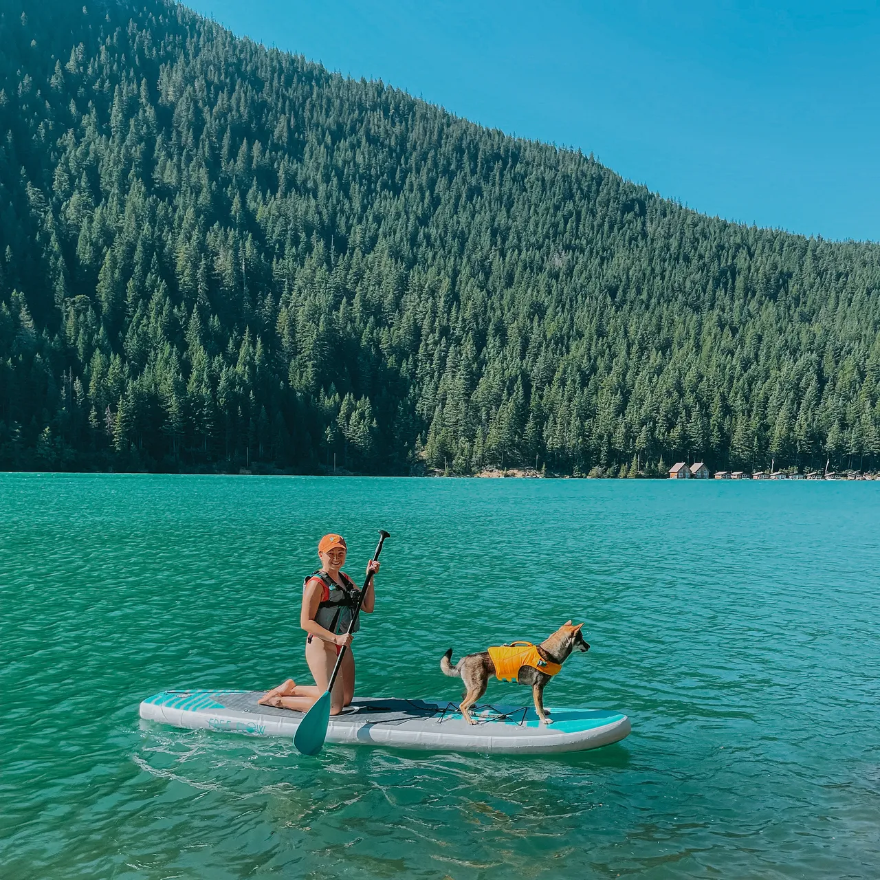 paddleboarding with dog on Diablo Lake Washington