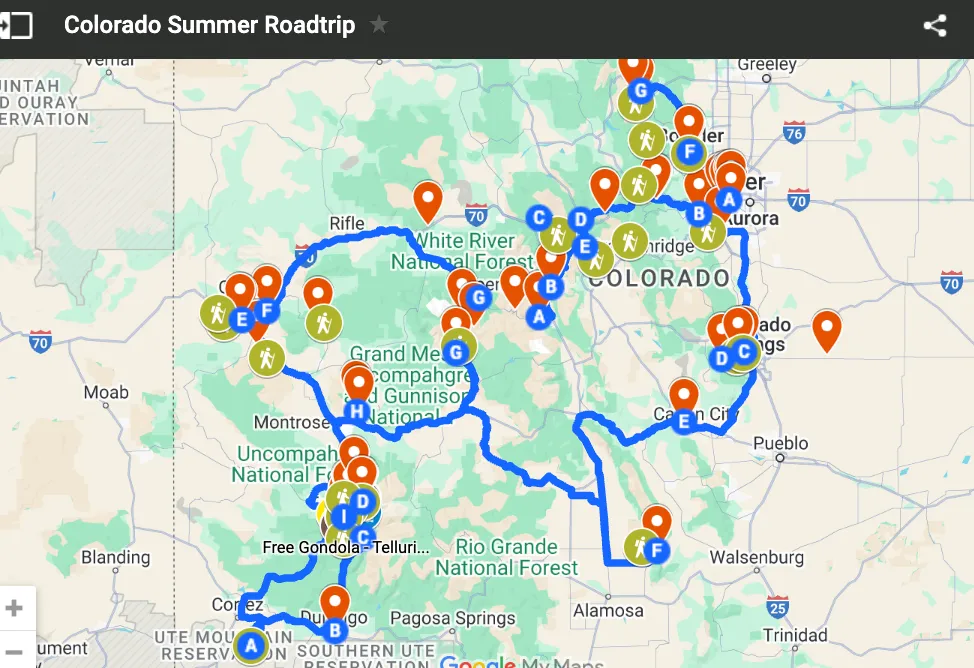 Colorado Summer Road Trip Map 