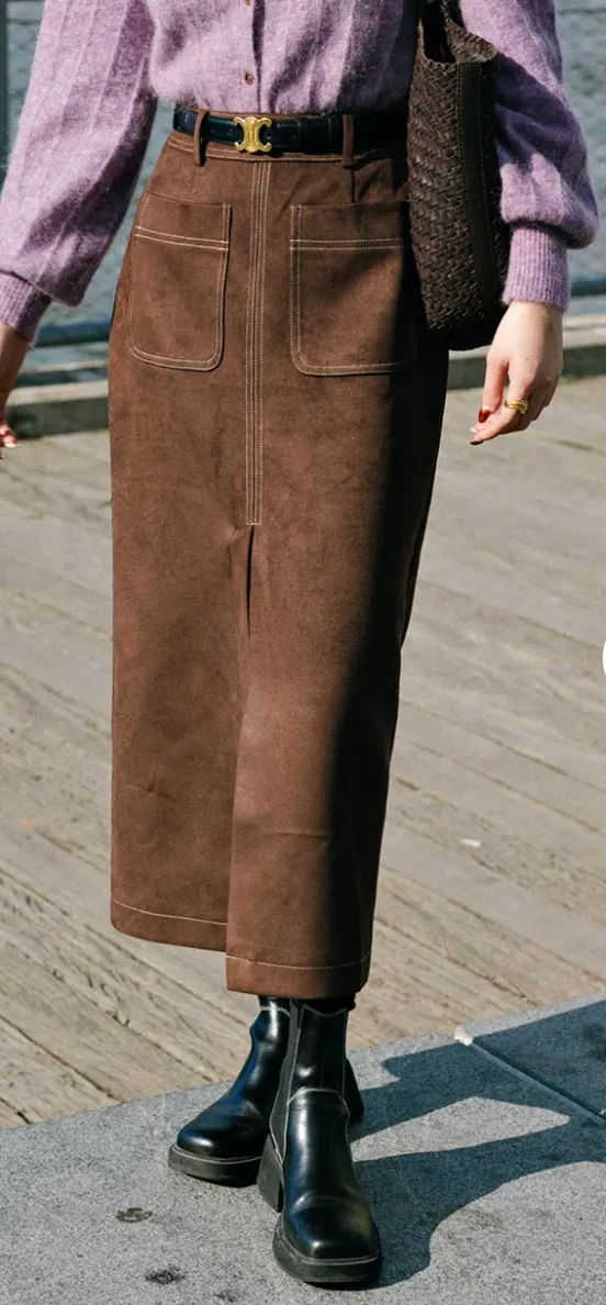 Debbie Suede Pencil Skirt - Chocolate