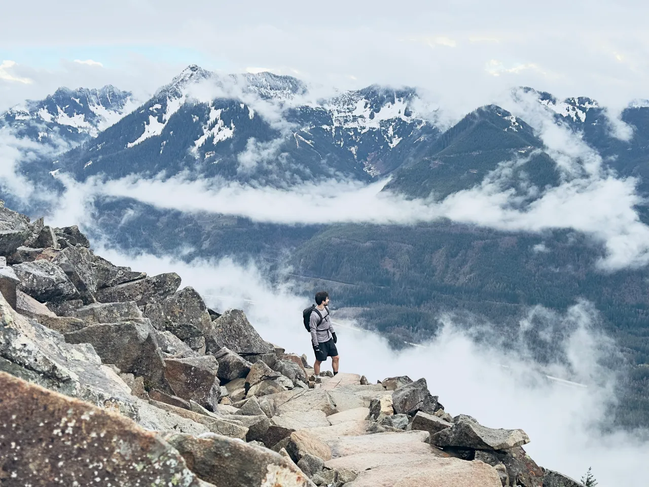 a man hiking on Mailbox peak in Washington state