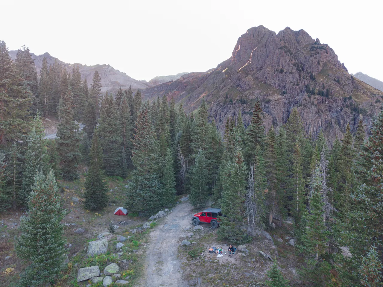 dispersed camping in ouray colorado a red jeep and tent