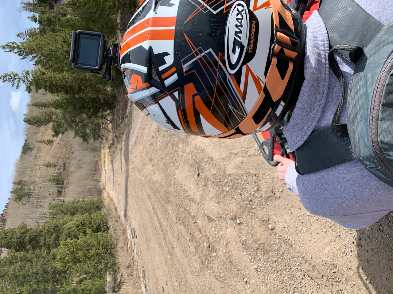 GoPro mounted to a helmet while ATVing