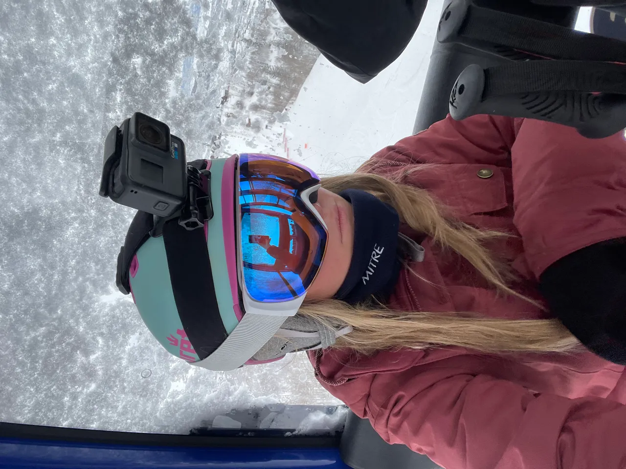 GoPro mounted to a ski helmet