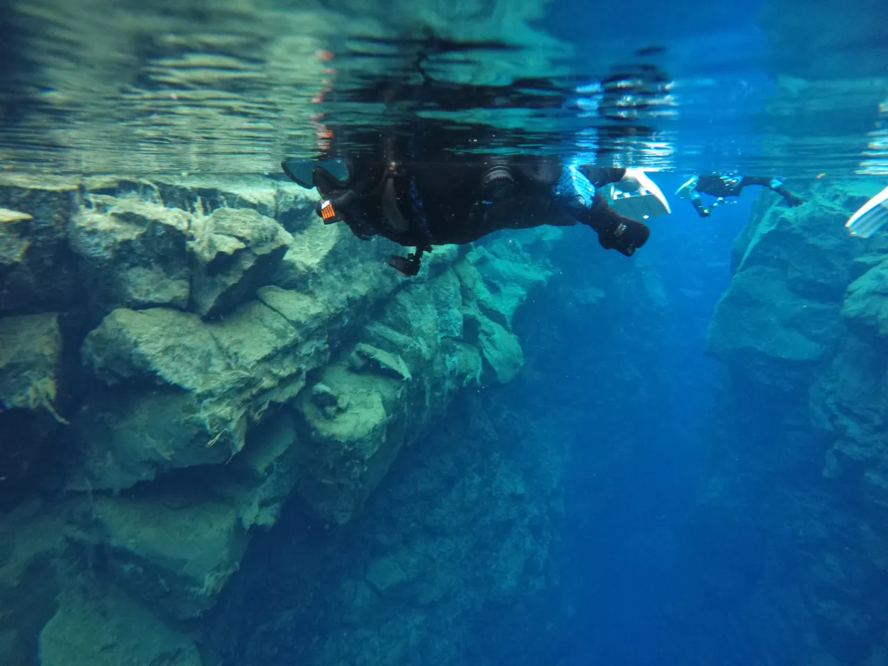 Snorkeling the Silfra fissure in Iceland with a GoPro chest mount