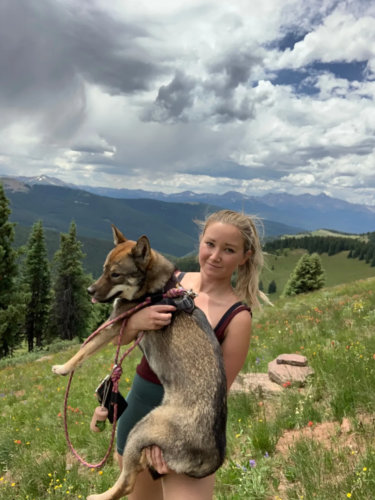 Selfie with Sora in a wildflower meadow in the Colorado mountains