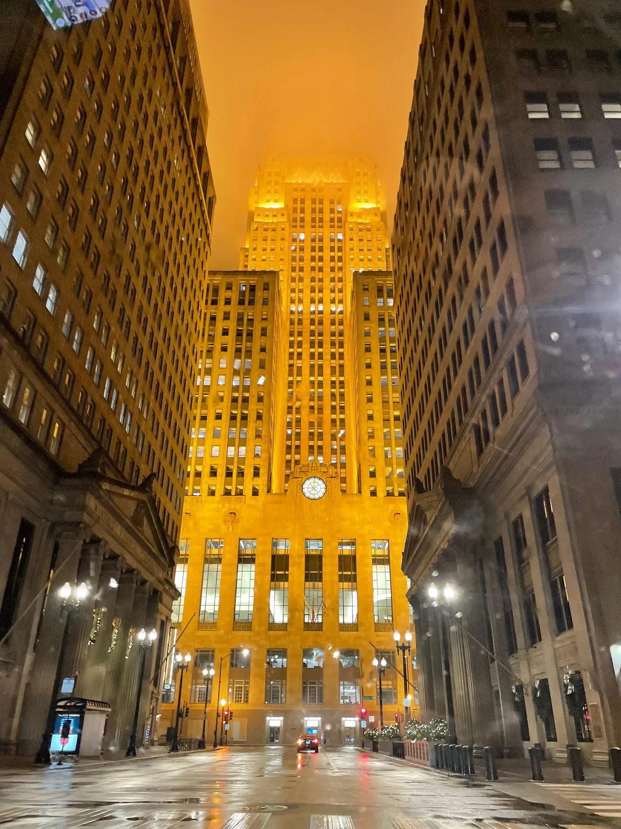 Chicago skyline at night on the winter road trip east