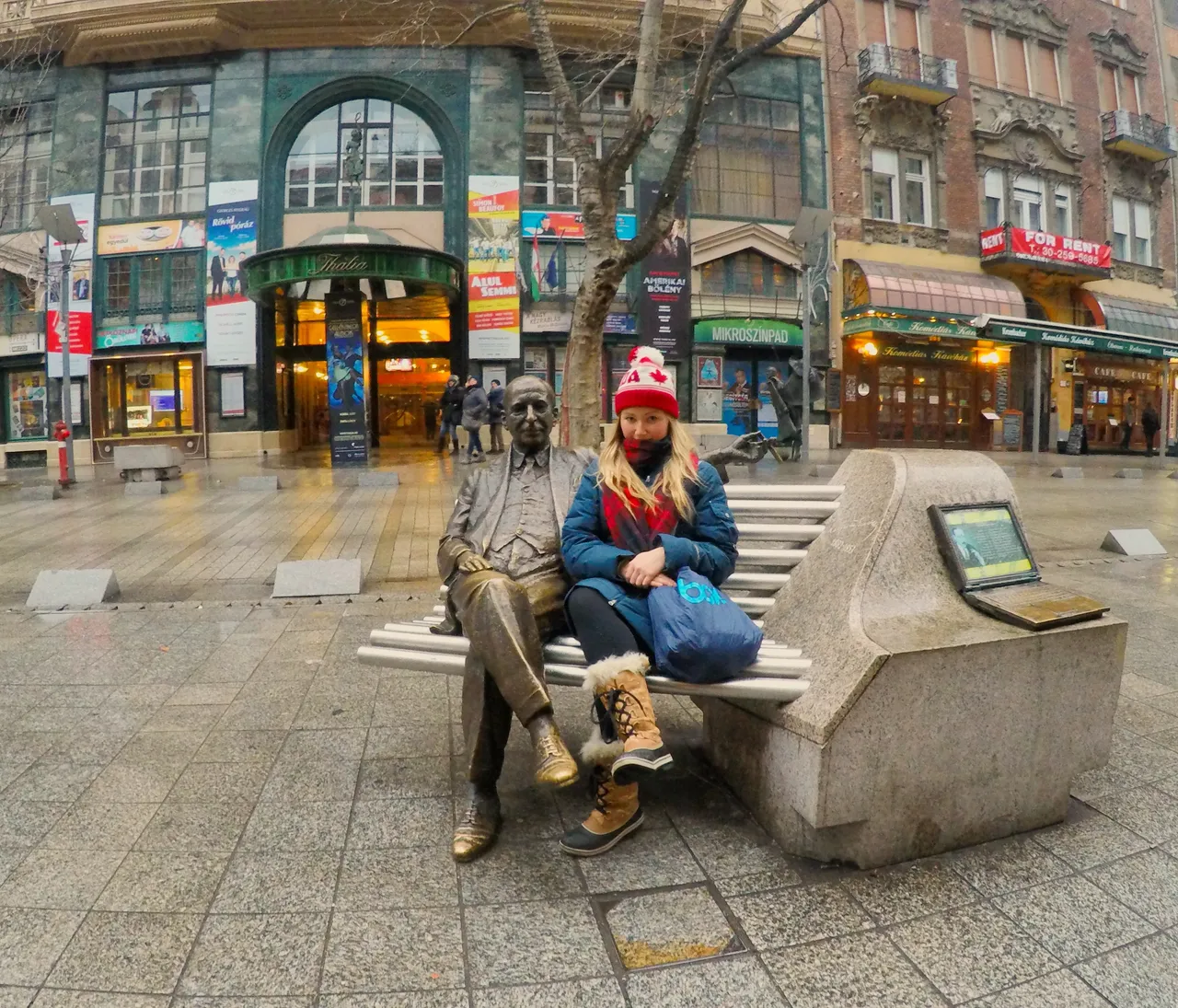 Sitting with a statue in Budapest