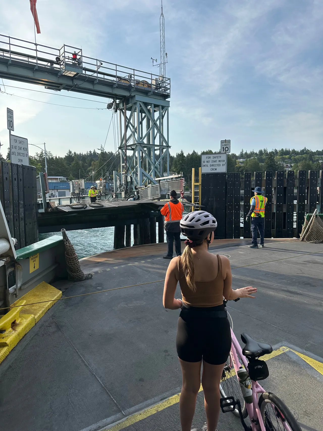 Biking off the ferry at a San Juan Islands dock