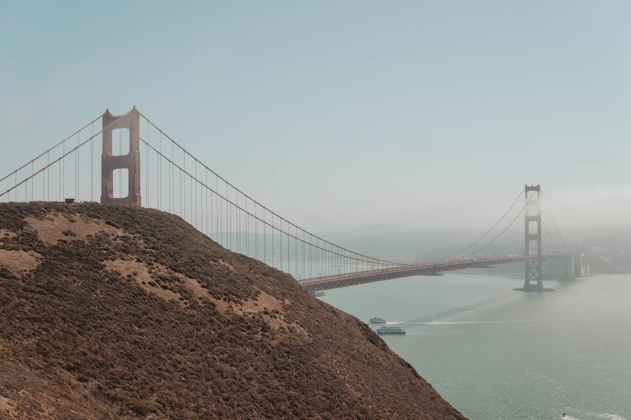 The Golden Gate Bridge stretching across San Francisco Bay