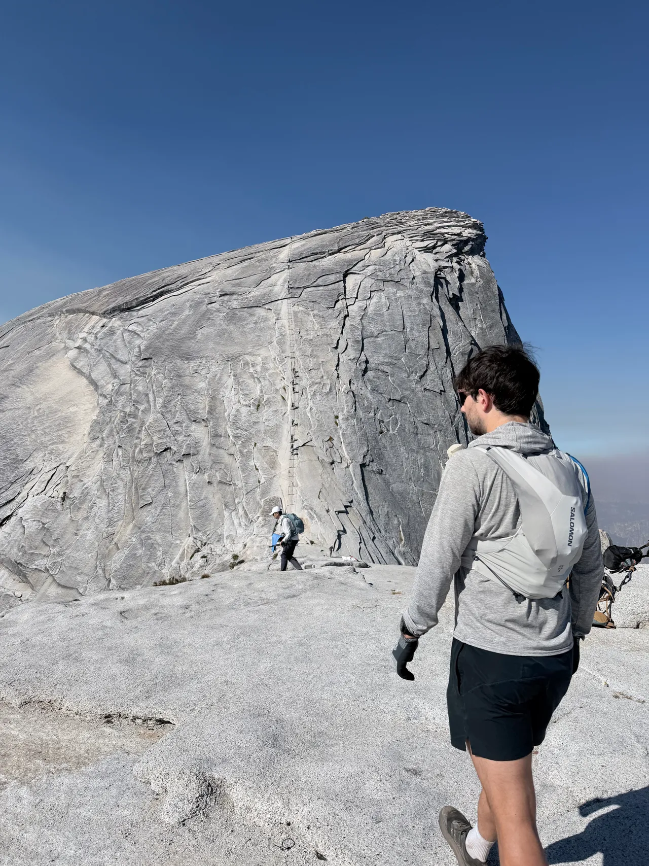 Looking up at the steep Half Dome cables from below