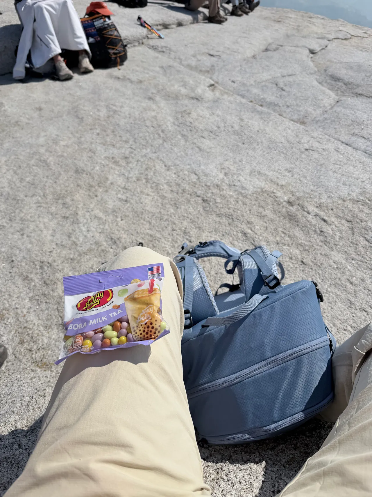A bag of jelly beans beside our pack on Half Dome