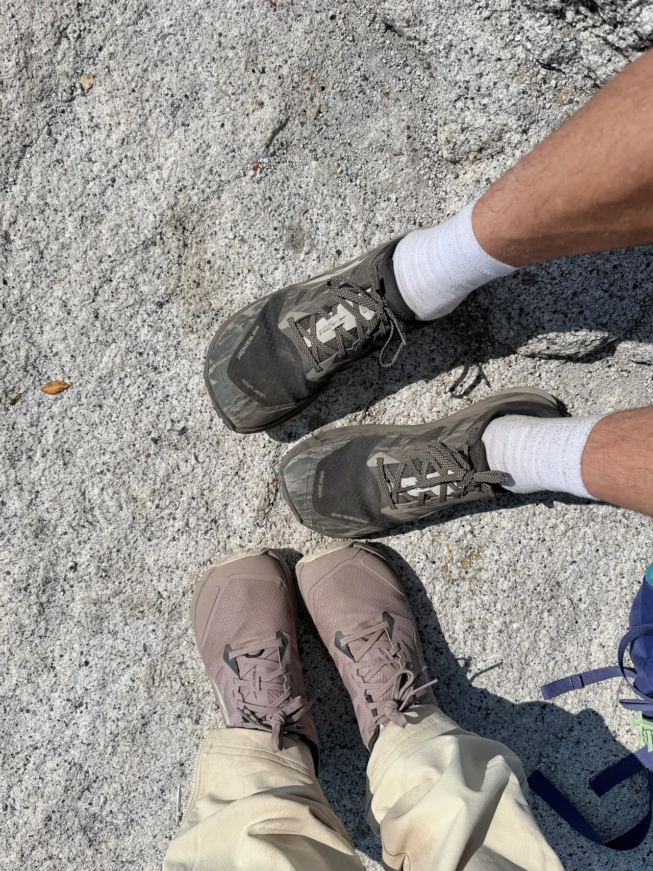 Our Altra Lone Peak trail runners on Yosemite granite during the Half Dome hike